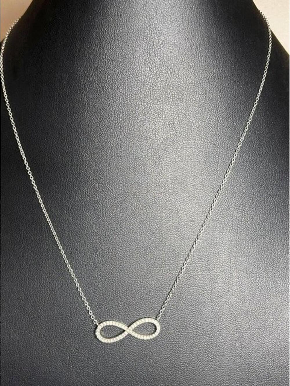 B5367 Sterling Silver Infinity Pendant Necklace Pave white topaz 18"
